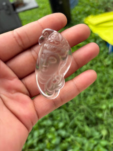 Natural Clear Rock Crystal Quartz Kwan Yin / Guanyin Amulet / Pendant