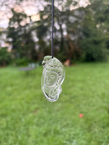 Natural Clear Rock Crystal Quartz Kwan Yin / Guanyin Amulet / Pendant