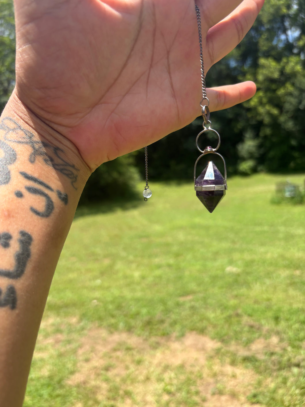 Vintage Chevron Amethyst Silver Pendulum